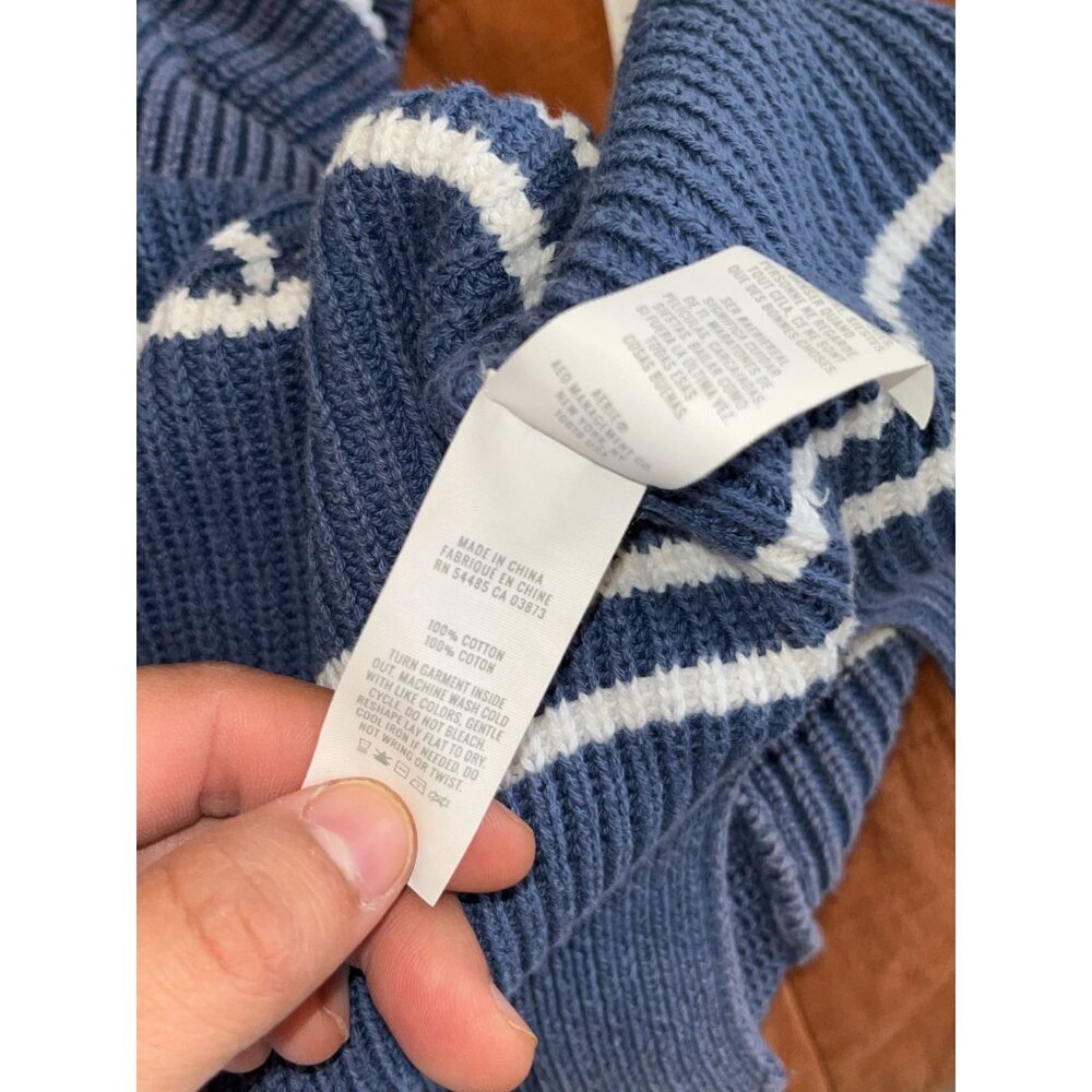Aerie Cropped Blue Striped Sweater Oversized SIZe SMALL - Picture 9 of 9